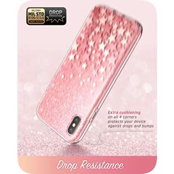 i-Blason Cosmo Full-Body Bling Glitter Sparkle Clear Bumper Case Built-in Screen Protector for iPhone Xs Max 2018 Release, Pink, 6.5"