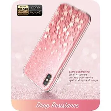 i-Blason Cosmo Full-Body Bling Glitter Sparkle Clear Bumper Case Built-in Screen Protector for iPhone Xs Max 2018 Release, Pink, 6.5"