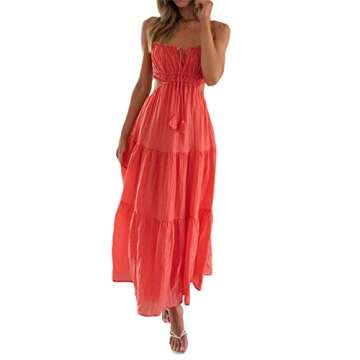 Multitrust Women Y2k Spaghetti Strapy Long Dresses Bodycon Sleeveless Slim Fit Elegant Tank Maxi Dress Party Beach Sundress (a2 Watermelon Red, S)