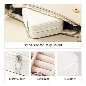 CASEGRACE Travel Jewelry Case, Small Jewelry Box Portable Jewelry Travel Organizer Display Storage Case for Rings Earring Necklace Bracelet, Gift for Women Girls, White