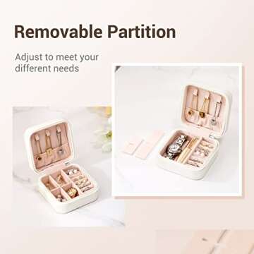 CASEGRACE Travel Jewelry Case, Small Jewelry Box Portable Jewelry Travel Organizer Display Storage Case for Rings Earring Necklace Bracelet, Gift for Women Girls, White