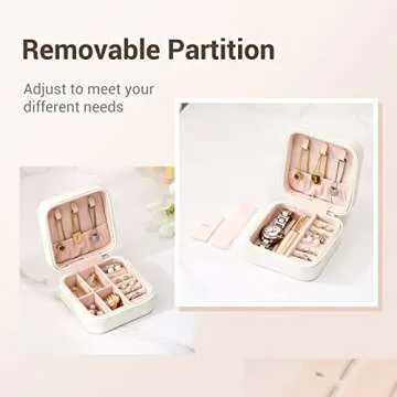 CASEGRACE Travel Jewelry Case, Small Jewelry Box Portable Jewelry Travel Organizer Display Storage Case for Rings Earring Necklace Bracelet, Gift for Women Girls, White