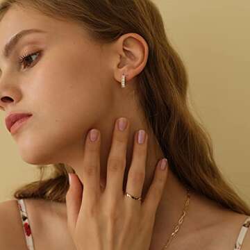 Luxury 18K Gold Plated Baguette CZ Hoop Earrings