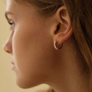 Luxury 18K Gold Plated Baguette CZ Hoop Earrings