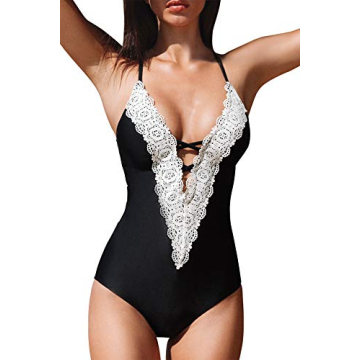 CUPSHE Vintage Lace Deep V Neck Swimsuit