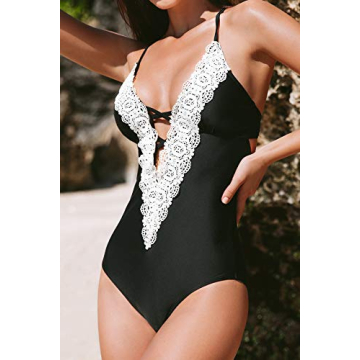 CUPSHE Vintage Lace Deep V Neck Swimsuit