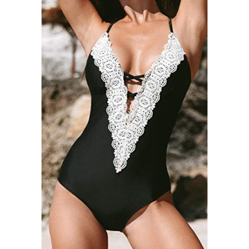CUPSHE Vintage Lace Deep V Neck Swimsuit