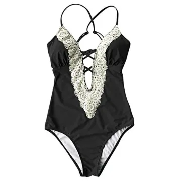 CUPSHE Vintage Lace Deep V Neck Swimsuit