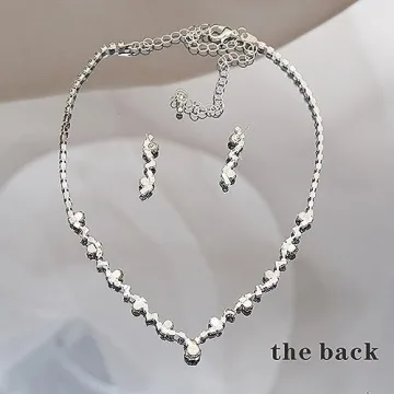 Tatibana Crystal Wedding Jewelry Set, Silver Necklace Earrings Bracelet Crystal Bridal Wedding Jewelry Sets for Brides Bridesmaid Prom Costume Accessories