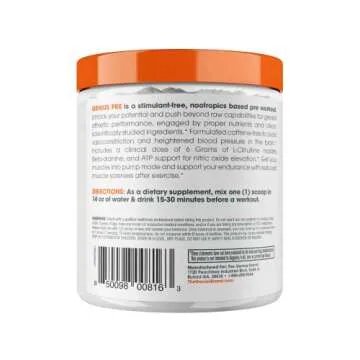 Genius Pre Workout Powder, Sour Apple - All-Natural Nootropic Pre-Workout & Caffeine-Free Nitric Oxide Booster Supplement with Beta Alanine & Alpha GPC - No Artificial Flavors, Sweeteners, or Dyes