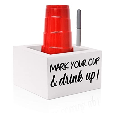 Mark Your Cup and Drink Up White Cup Holder Autumn Picnic Party Wooden Utensil Organizer Storage Rus...