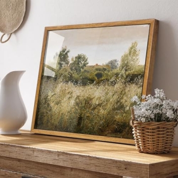 Vintage Meadow Landscape Canvas Wall Art - Ready to Hang