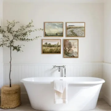 Vintage Meadow Landscape Canvas Wall Art - Ready to Hang