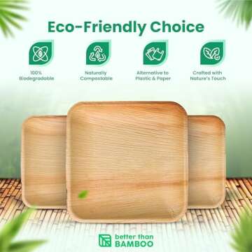 Better than Bamboo Disposable Palm Leaf Plates | 50-Pack 8" Heavy-Duty Eco-Friendly Party Plates, 10...