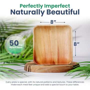 Better than Bamboo Disposable Palm Leaf Plates | 50-Pack 8" Heavy-Duty Eco-Friendly Party Plates, 100% Compostable & Biodegradable, Sustainable Alternative to Bamboo, Wood & Plastic