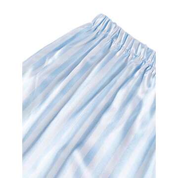LYANER Women's Striped Silky Satin Pajamas Short Sleeve Top with Shorts Sleepwear PJ Set Light Blue Medium