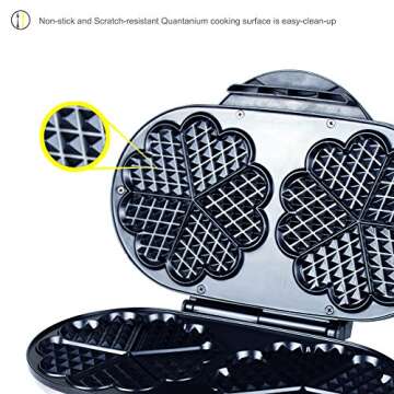 ZZ Heart Waffle Maker with Non-Stick Plate 1200W, Black/Silver