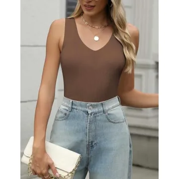 Stylish Zeagoo Ribbed Tank Top V Neck Sleeveless for Women