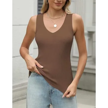 Stylish Zeagoo Ribbed Tank Top V Neck Sleeveless for Women