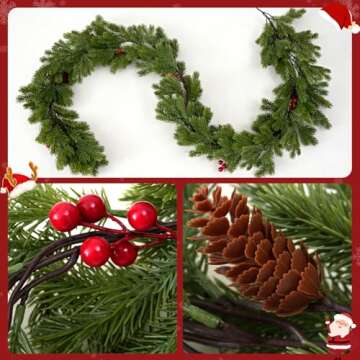 6FT Artificial Long Cedar Garlands - Real Touch Winter Pine Garland, Green Artificial Greenery Garla...