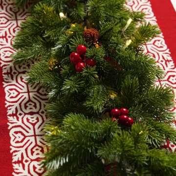 6FT Artificial Long Cedar Garlands - Real Touch Winter Pine Garland, Green Artificial Greenery Garland for Table, Mantle, Wall, Indoor, Outdoor Christmas Decoration (Christmas Garland-4, 6FT)