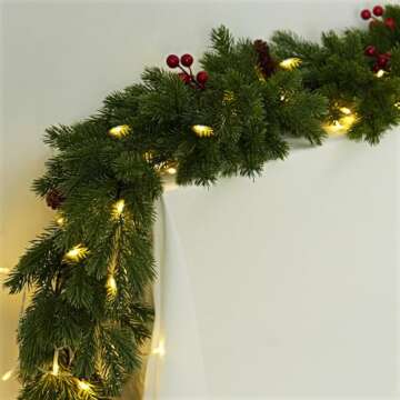 6FT Artificial Long Cedar Garlands - Real Touch Winter Pine Garland, Green Artificial Greenery Garland for Table, Mantle, Wall, Indoor, Outdoor Christmas Decoration (Christmas Garland-4, 6FT)