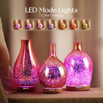 Porseme Rose Gold Essential Oil Diffuser 3D Glass Aromatherapy Ultrasonic Humidifier, Waterless Auto...