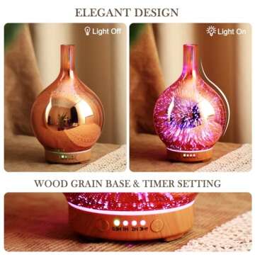 Porseme Rose Gold Essential Oil Diffuser 3D Glass Aromatherapy Ultrasonic Humidifier, Waterless Auto-Off, Timer Setting, BPA Free, Air Refresh for Home Hotel Yoga Leisure SPA Gift 100ml
