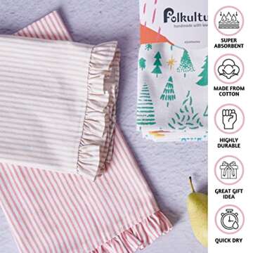 Folkulture Kitchen Towels or Dish Towels, Modern Tea Towels or Dishcloth for Drying Dishes, Set of 3 Dish Cloth for Decoration for The Home, Farmhouse Décor, 20"X26" (Peppermint)