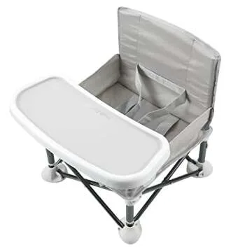 PandaEar Portable Baby Seat Travel| Compact Fold with Straps for Indoor/Outdoor Use| Great for Camping, Beach, Lawn |Toddlers, Kids, Boys, Girls (Grey with Placemat)