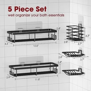 Sakugi Shower Caddy - 5-Piece Rustproof Organizer Set