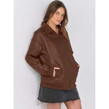 ANRABESS Womens Oversized Leather Jackets Faux Suede Fall Fashion Motorcycle Coats Winter Outfits Clothes 2024 Light Brown X-Large