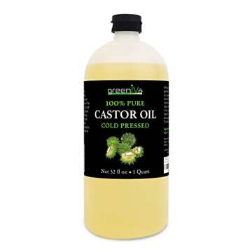 GreenIVe Castor Oil Organically Grown 100% Pure 32oz Bottle Cold Pressed, Hexane Free, Eyelash and E...