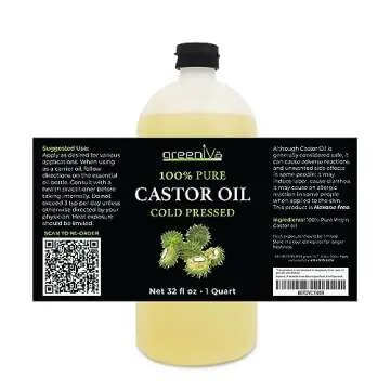 GreenIVe Castor Oil Organically Grown 100% Pure 32oz Bottle Cold Pressed, Hexane Free, Eyelash and Eyebrow Growth Serum, Skin Moisturizer Detox and Wraps