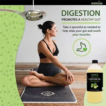 GreenIVe Castor Oil Organically Grown 100% Pure 32oz Bottle Cold Pressed, Hexane Free, Eyelash and Eyebrow Growth Serum, Skin Moisturizer Detox and Wraps