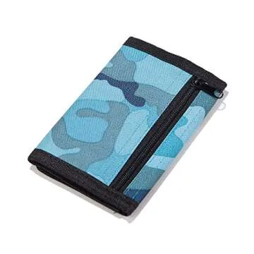 Leyeve wallet,Teen Wallet with Coin Pocket,Kids Wallets for Boys,RFID Trifold Canvas Outdoor Sports Wallet for Kids,Front Pocket Wallet with Magic Sticker-Blue camo