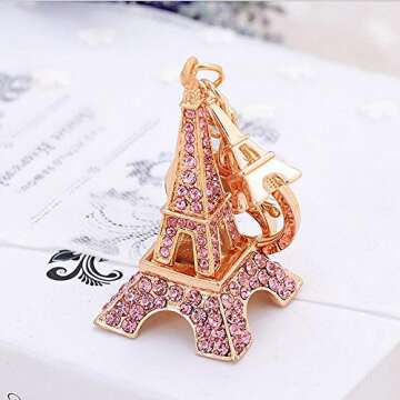 Bolbove Eiffel Tower Sparkling Charm Blingbling Keychain Crystal Rhinestone Pendant (Pink)