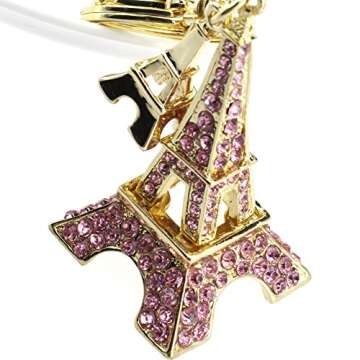Bolbove Eiffel Tower Sparkling Charm Blingbling Keychain Crystal Rhinestone Pendant (Pink)