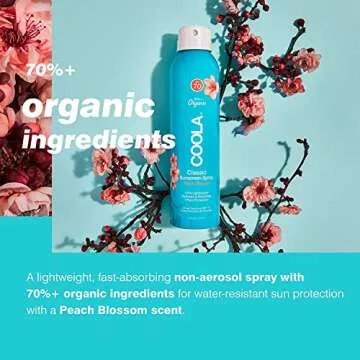 COOLA Organic Sunscreen SPF 70 Sunblock Spray, Dermatologist Tested Skin Care for Daily Protection, Vegan and Gluten Free, Peach Blossom, 6 Fl Oz, 2 Pack