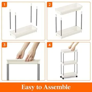 Lifewit Slim Storage Cart, Laundry Room Organization, Wide 6.3'', 3 Tier Shelf Organizer Rack Unit with Wheels for Bathroom Kitchen Small Dorm Narrow Space, White