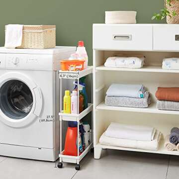 Lifewit Slim Storage Cart, Laundry Room Organization, Wide 6.3'', 3 Tier Shelf Organizer Rack Unit with Wheels for Bathroom Kitchen Small Dorm Narrow Space, White