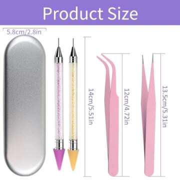 2Pcs Rhinestone Picker Tool for Nail Gems and Nail Art Rhinestones for Crafts Wax Pencil for Rhinestones Accessories, with Pink Straight And Curved Tip Tweezers and Glitter Nail Tools for Nail Art