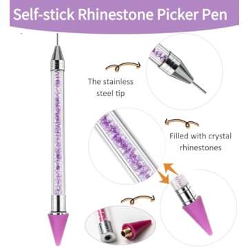2Pcs Rhinestone Picker Tool for Nail Gems and Nail Art Rhinestones for Crafts Wax Pencil for Rhinestones Accessories, with Pink Straight And Curved Tip Tweezers and Glitter Nail Tools for Nail Art