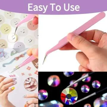 2Pcs Rhinestone Picker Tool for Nail Gems and Nail Art Rhinestones for Crafts Wax Pencil for Rhinestones Accessories, with Pink Straight And Curved Tip Tweezers and Glitter Nail Tools for Nail Art