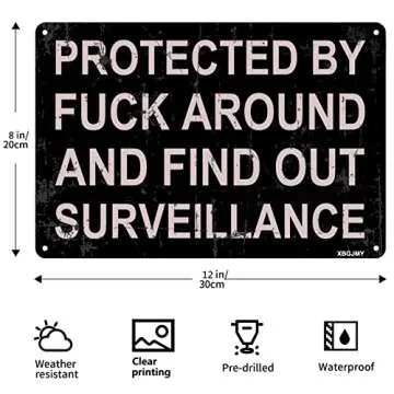 XBGJMY Protected by Fuck Around and Find Out Surveillance Signboards of Metal Funny Vintage Tin Sign...