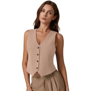 QINSEN Women's Stylish V Neck Button Vest for Summer