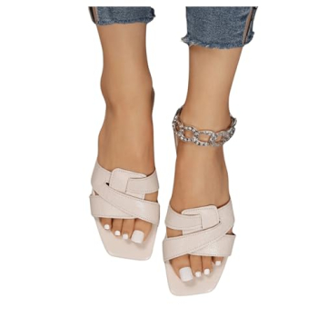 GORGLITTER Women's Cross Strappy Flat Sandals Colorblock Twist Band Slide Sandals Summer Open Toe Slides Slippers Beige 7