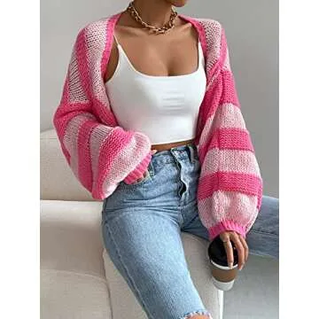 GORGLITTER Women's Color Block Cardigan Sweater for Women