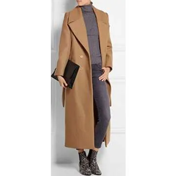 CHARTOU Women's Elegant Lapel Collar Double Breasted Regular Wool Blend Overcoat Coat Belt (Small, C...