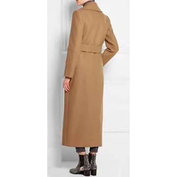 CHARTOU Women's Elegant Lapel Collar Double Breasted Regular Wool Blend Overcoat Coat Belt (Small, Camel)